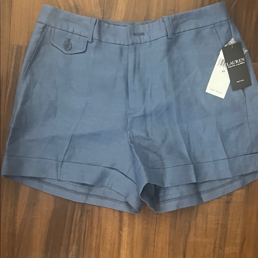 New Lauren Ralph Lauren Slate Blue Tailored Women's Shorts size 6 viscose+linen - Picture 4 of 10
